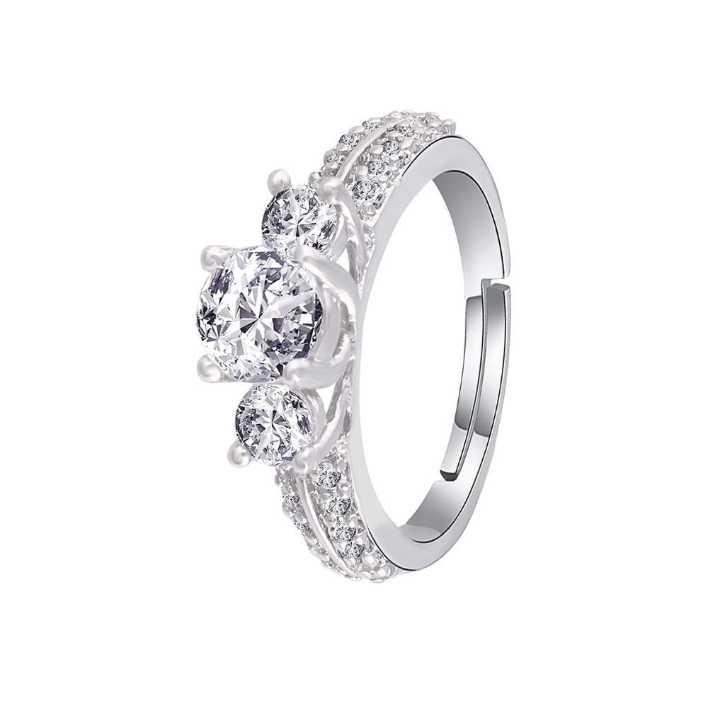 I Jewels 18k Rose Gold & Silver Plated Elegant CZ American Diamond Sparkling Adjustable Finger Ring For Women (FL177-1)