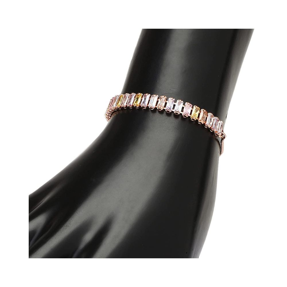 I Jewels 18k Rose Gold Plated Cubic Zirconia Adjustable Bracelet Jewellery with Pull-Chain for Women & Girls (ADB163)