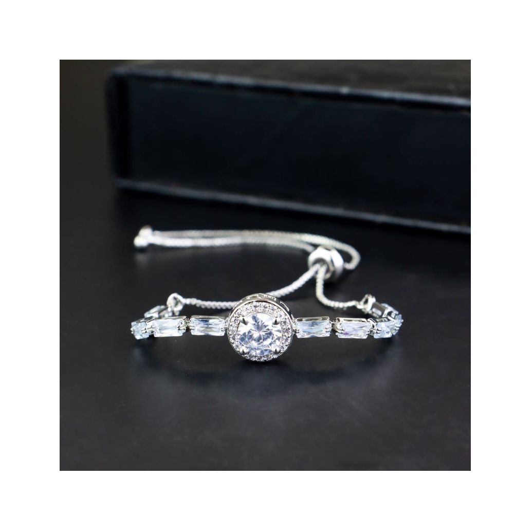 I Jewels 18k Silver Plated Cubic Zirconia & AD Adjustable Bracelet Jewellery for Women & Girls (ADB332S)