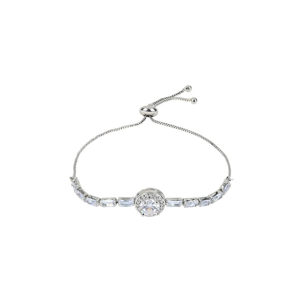 I Jewels 18k Silver Plated Cubic Zirconia & AD Adjustable Bracelet Jewellery for Women & Girls (ADB332S)