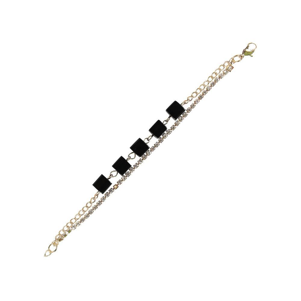 I Jewels Gold Plated CZ Black Beads Bracelet for Women Girls (A83CH34B)