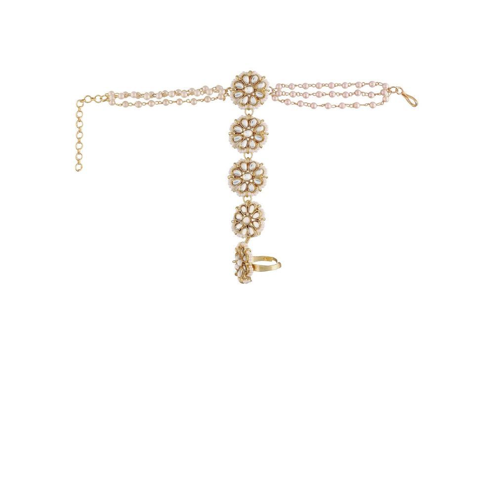 I Jewels Traditional 18k Gold Plated Embellish With Kundan & Pearl Adjustable Haath Phool