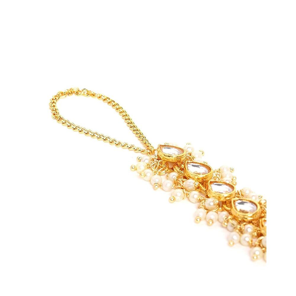 I Jewels Traditional Gold Plated Embellish With Kundan & Pearl Adjustable Haath Phool