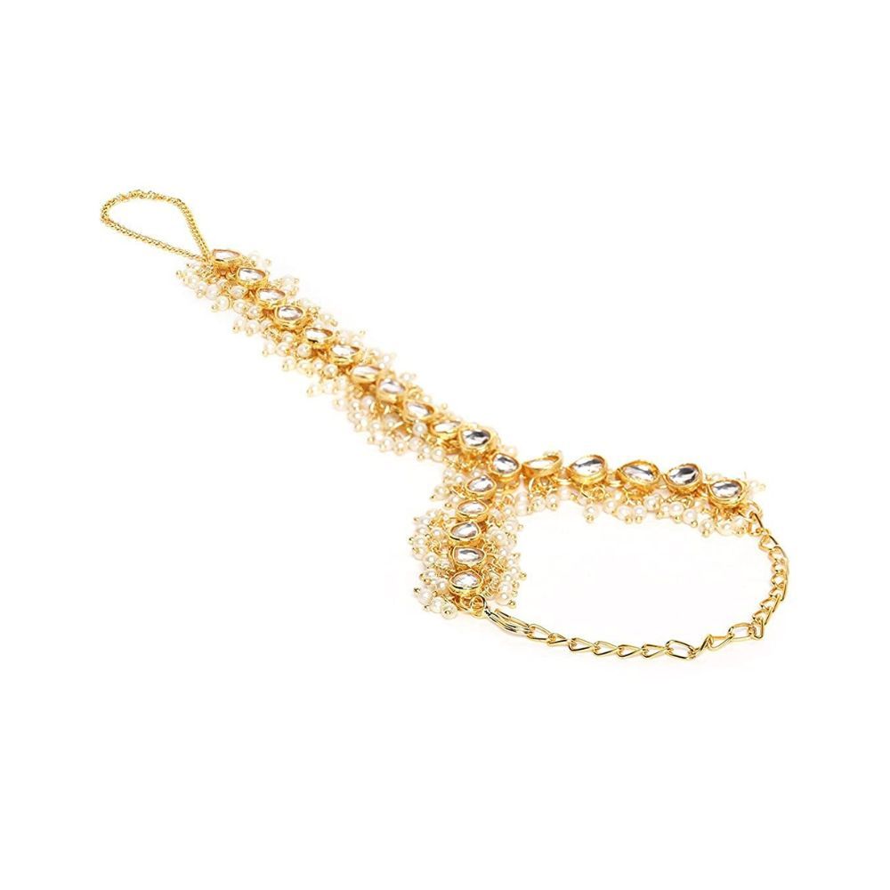 I Jewels Traditional Gold Plated Embellish With Kundan & Pearl Adjustable Haath Phool