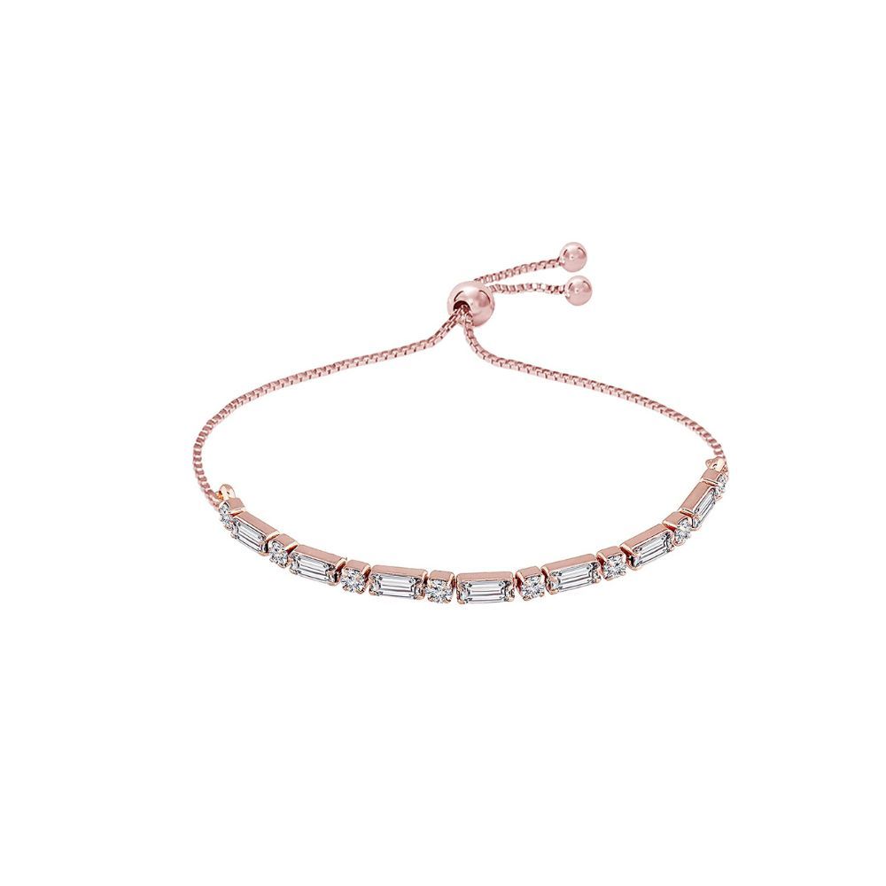 I Jewels Valentine's Special 18k Rose Gold Plated Cubic Zirconia Adjustable Bracelet Jewellery with Pull-Chain for Women & Girls (ADB168)