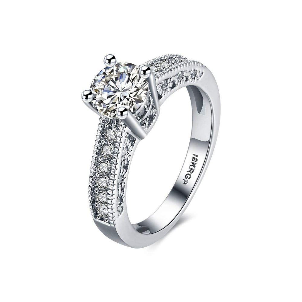 I Jewels Valentine's Special Silver Plated CZ American Diamond Adjustable Brass Finger Ring
