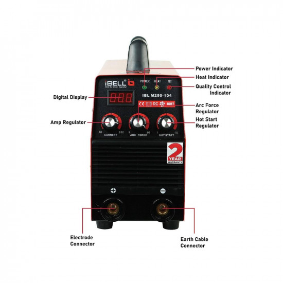 iBELL Heavy Duty Inverter ARC Welding Machine (IGBT) 250A with Hot Start, Anti-Stick Functions, Arc Force Control - 2 Year Warranty