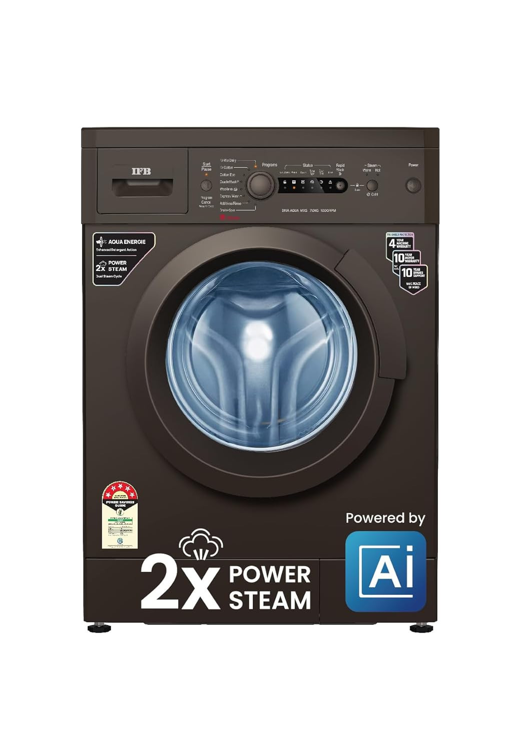 IFB 7 Kg 5 Star with 2X Power Steam AI Powered Fully Automatic Front Load Washing Machine DIVA AQUA MXS 7010 In-built Heater Mocha