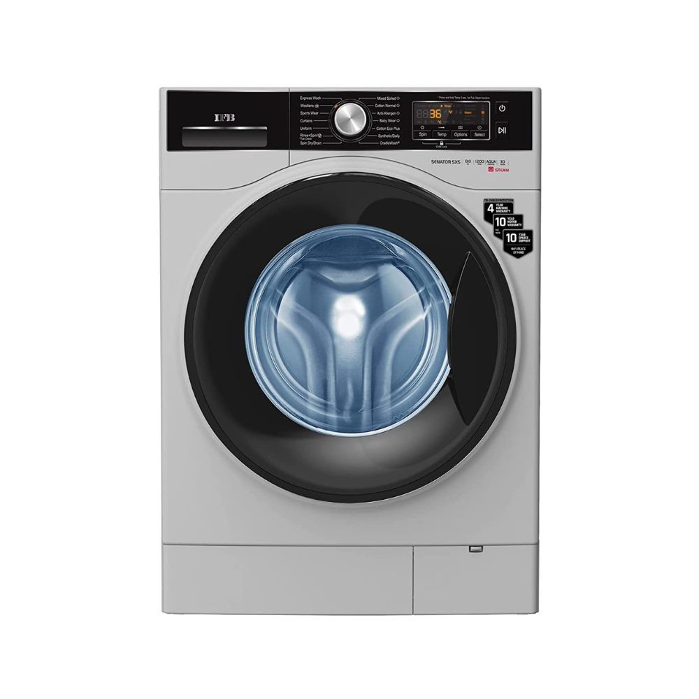 IFB 8 Kg 5 Star Front Load Washing Machine 2X Power Dual Steam (SENATOR SXS 8012, Silver, Active Color Protection, Hard Water Wash)