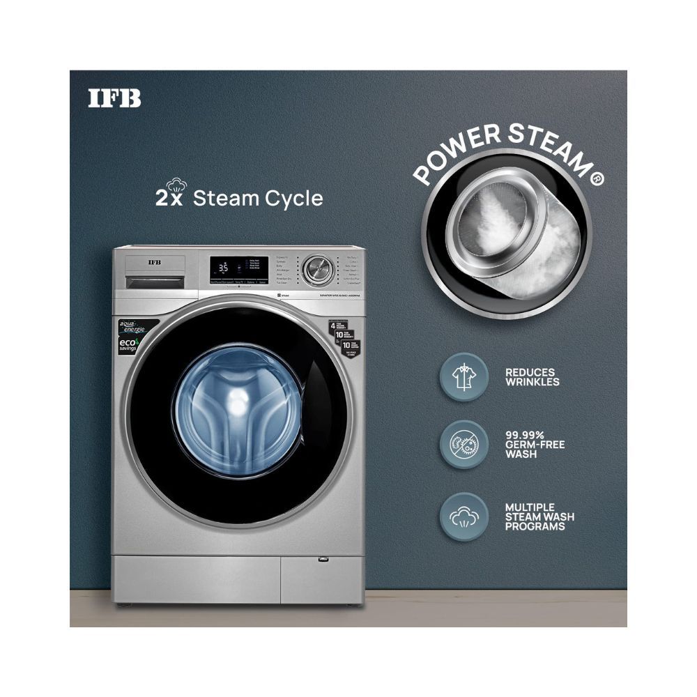 IFB 8 Kg 5 Star Front Load Washing Machine 2X Power Dual Steam (SENATOR WSS 8014, Silver, Active Colour Protection, Hard Water Wash)