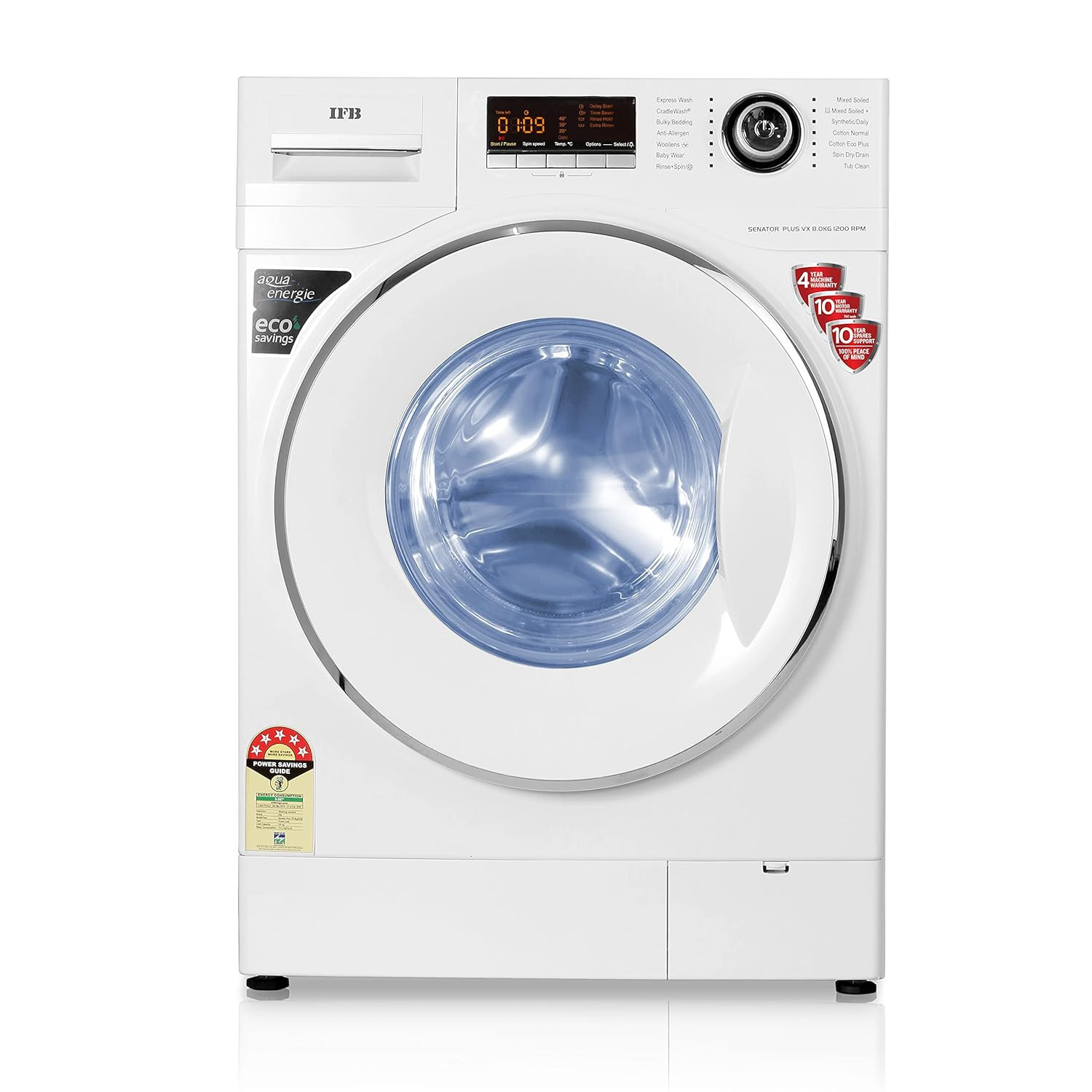 IFB 8 Kg 5 Star Front Load Washing Machine Aqua Energie SENATOR PLUS VX White In-built Heater 4 years Comprehensive Warranty