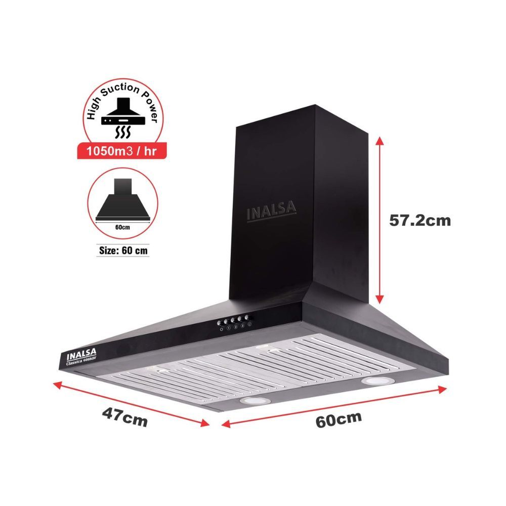 INALSA 60 cm 1150 m3hr Kitchen Chimney Classica 60BKBF