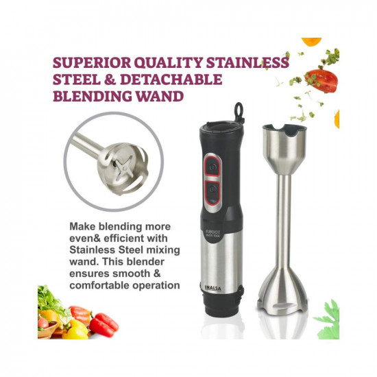 Inalsa Hand Blender 1000 Watts With Chopper Whisker 600 Ml Multipurpose JarVariable Speed And Turbo Speed Function 100 Copper Motor Low Noise Anti-Splash Technology2 Year Warranty