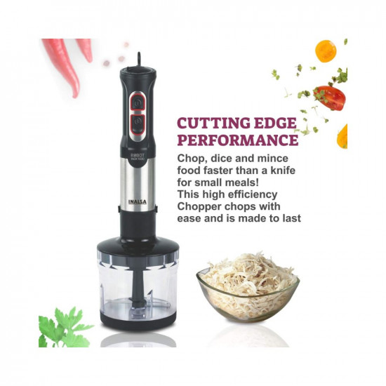 Inalsa Hand Blender 1000 Watts With Chopper Whisker 600 Ml Multipurpose JarVariable Speed And Turbo Speed Function 100 Copper Motor Low Noise Anti-Splash Technology2 Year Warranty