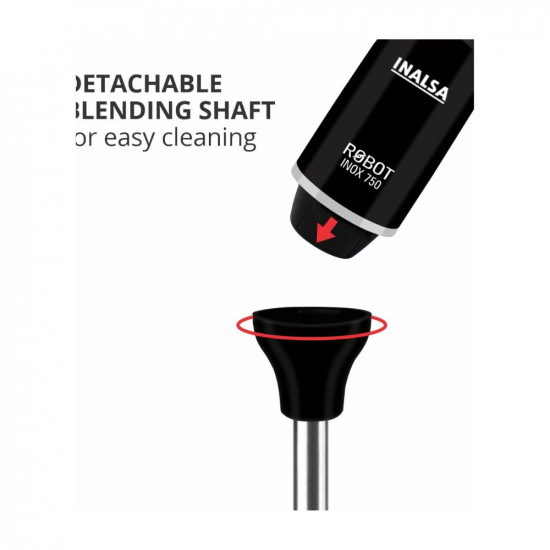 INALSA Hand Blender 750 Watt Powerful Super Silent 100 Copper Motor Anti-Splash Technology Variable Speed And Turbo Function Stainless Steel Blade  Detachable Stem Robot Inox 750S 750 Watt