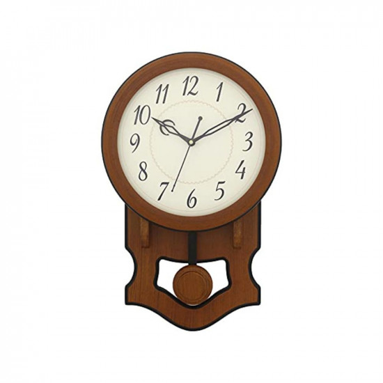 INDIANA CRAFT Round Brown Wooden Pendulum Wall Clock