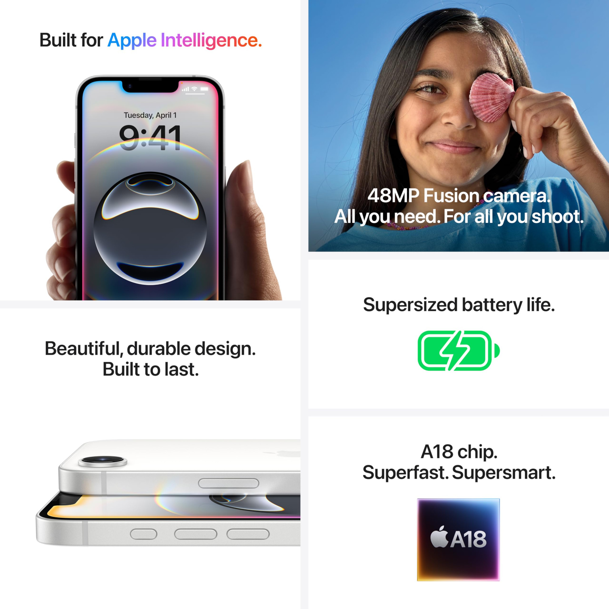 iPhone 16e 128 GB Built for Apple Intelligence A18 Chip Supersized Battery Life 48MP Fusion Camera 1540 cm 61 Super Retina XDR Display Black