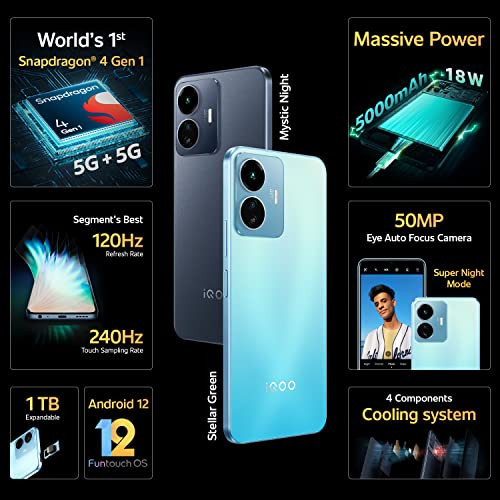 iQOO Z6 Lite 5G Stellar Green 6GB RAM 128GB Storage with Charger  Qualcomm Snapdragon 4 Gen 1 Processor  120Hz FHD Display  Travel Adaptor Included in The Box
