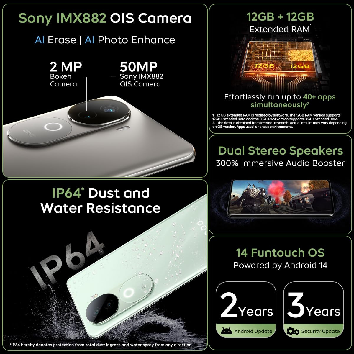 iQOO Z9s 5G Onyx Green 8GB RAM 128GB Storage  120 Hz 3D Curved AMOLED Display  5500 mAh Ultra-Thin Battery  Dimesity 7300 5G Processor  Sony IMX882 OIS Camera with Aura Light
