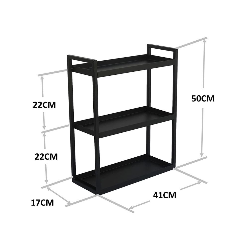 Iron Metal Stand 3-Tier multistorage/Multipurpose Standing Rack (LARGE, Black) 40x 17 x 51 CM