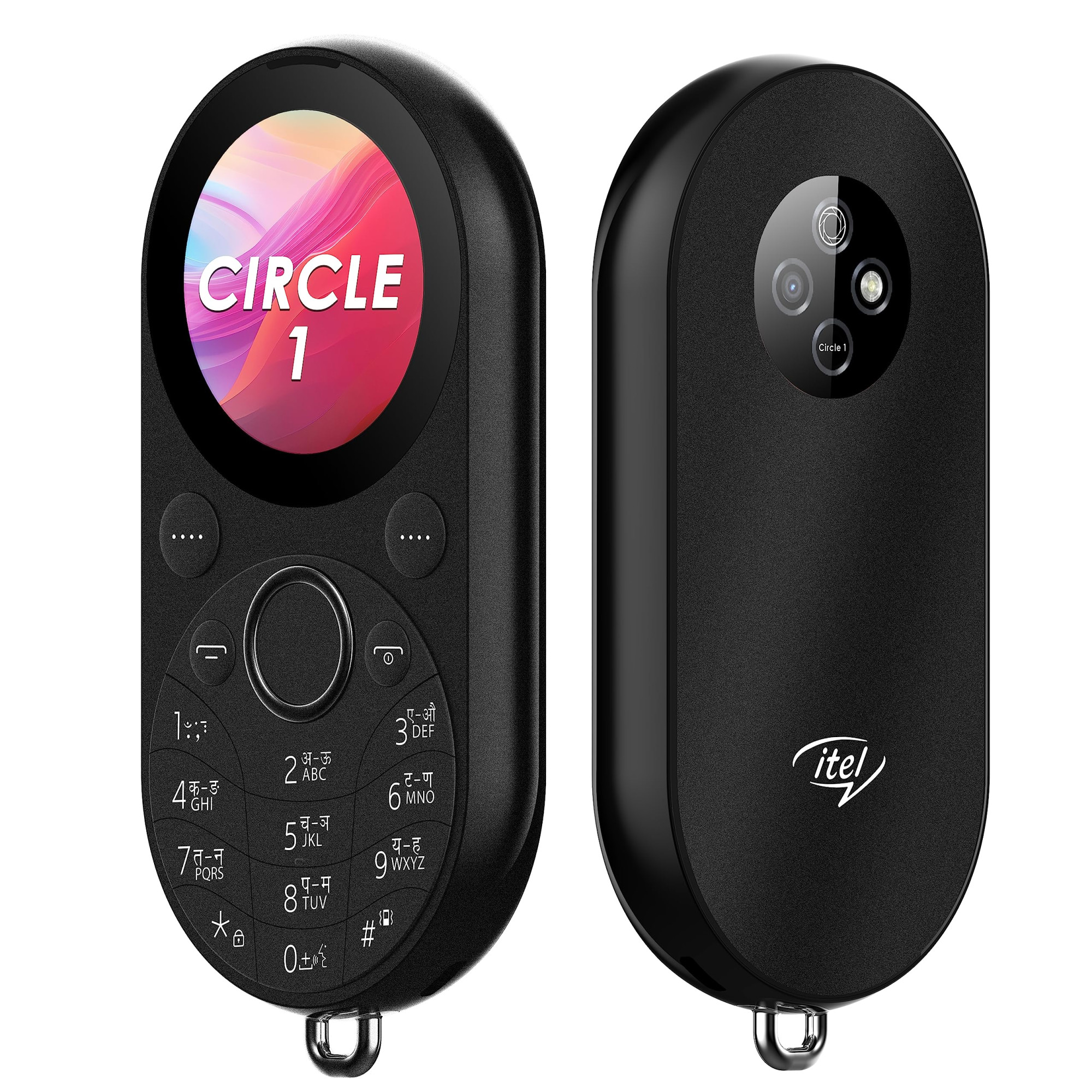 itel Circle 1  Unique Design with Round Screen Mobile Phone  500mAh Battery  132 Display BT Call  Black