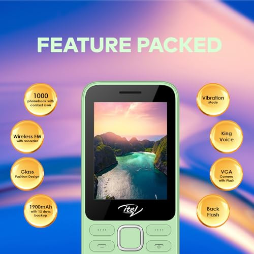 itel it5330 Keypad Mobile Phone  28 Big Display  Premium Glass-Like Back Design  1900mAh Long-Lasting Battery  Auto Call Recording  Wireless FM  Light Green