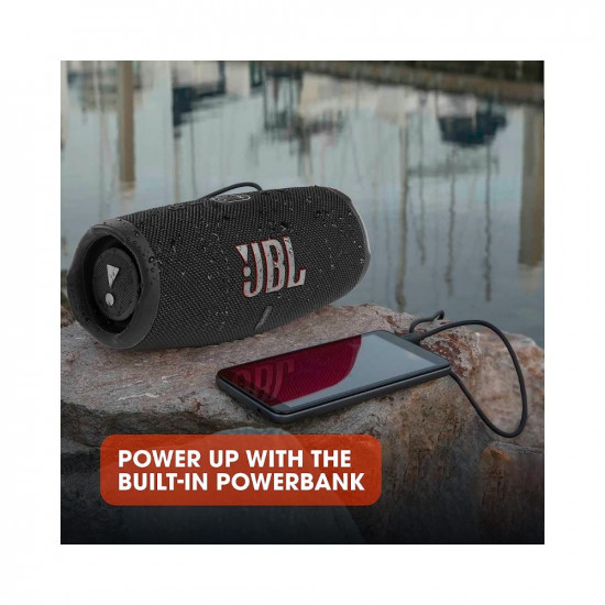 JBL Charge 5, Wireless Portable Bluetooth Speaker Pro Sound, 20 Hrs Playtime, Powerful Bass Radiators, Built-in 7500mAh Powerbank, PartyBoost, IP67 Water & Dustproof (Without Mic, Black)