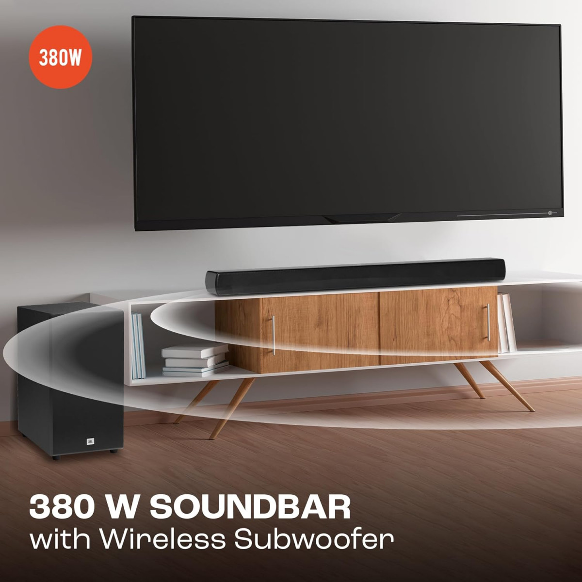 JBL Cinema SB190 Deep Bass Dolby Atmos Soundbar with Wireless Subwoofer for Extra Deep Bass 21 Channel with Remote Sound Mode for Voice Clarity HDMI eARC Bluetooth  Optical Connectivity 380W