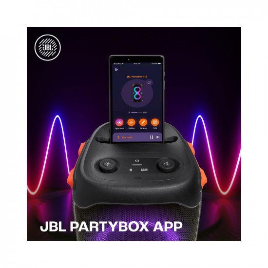 JBL Partybox 110  Wireless Bluetooth Party Speaker  160W Monstrous Pro Sound  Dynamic Light Show  Upto 12Hrs Playtime  Built-in Powerbank  Guitar  Mic Support PartyBox App Black