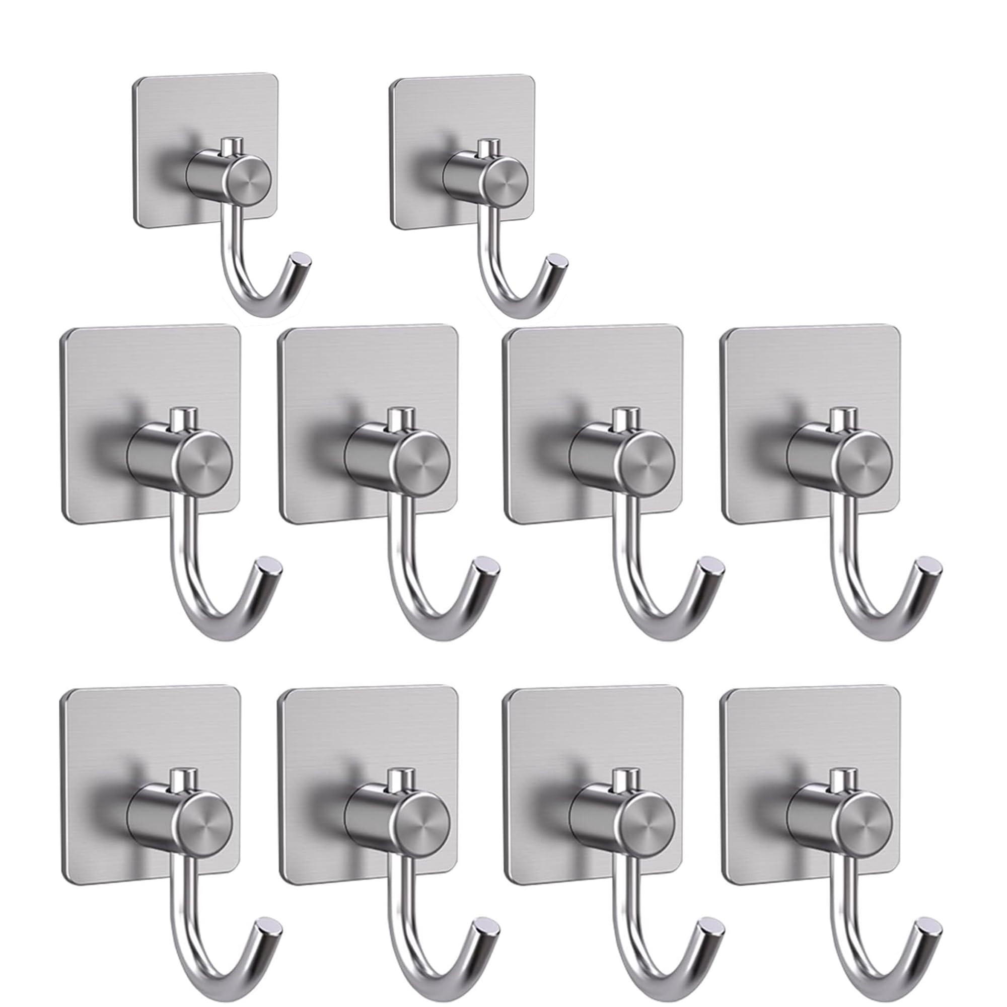 JIALTO 10 pcs Self-Adhesive Stainless Steel Hooks: Heavy-Duty Wall Hanging  Solution for Bathroom 