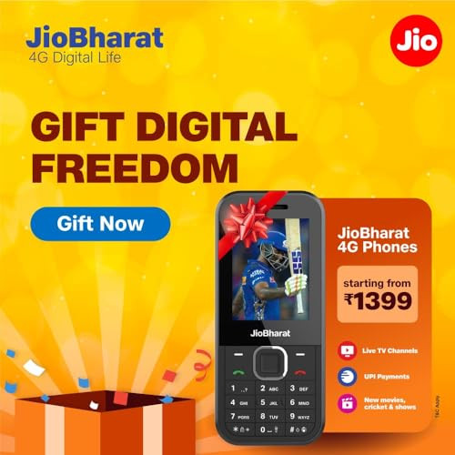 JioBharat B2 4G Keypad Phone with JioTV JioHotstar JioSoundPay JioSaavn JioPay UPI JioChat JioPhotos Powerful 2000mAh Battery LED Torch Digital Camera  Black  Locked for JioNetwork