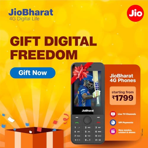 JioBharat J1 4G Keypad Phone with JioTV JioHotstar UPI JioSoundPay JioSaavn JioChat JioPhotos Powerful 2500mAh Battery LED Torch Digital Camera  Dark Grey  Locked for JioNetwork