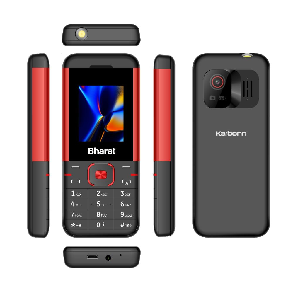 JioBharat K1 Karbonn 4G Keypad Phone with JioTV JioHotstar JioSoundPay JioSaavn Long Lasting Battery LED Torch Digital Camera  Black  Red  Locked for JioNetwork