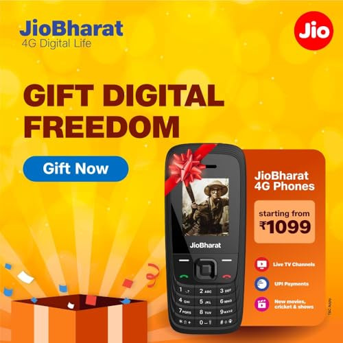 JioBharat V4 4G Phone with JioTV JioHotstar UPI JioSoundPayJioSaavn Long Lasting Battery LED Torch Digital Camera  Black  Locked for JioNetwork