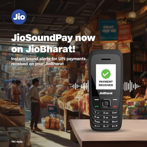 JioBharat V4 4G Phone with JioTV JioHotstar UPI JioSoundPayJioSaavn Long Lasting Battery LED Torch Digital Camera  Black  Locked for JioNetwork
