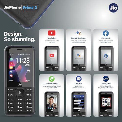 JioPhone Prima 2 4G Keypad Phone with Premium Design YouTube JioTV JioHotstar JioSaavn JioPayUPI Video Calling LED Torch Digital Cameras  Black  Locked for JioNetwork