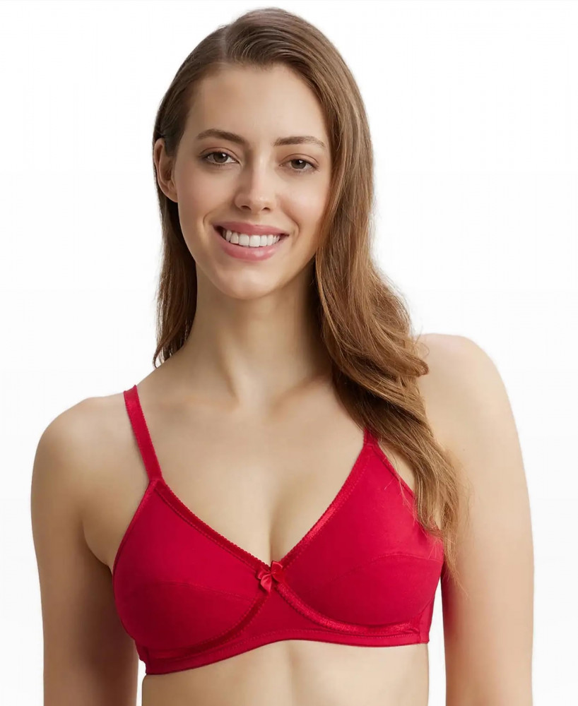 Jockey 1242 Women's Wirefree Non Padded Super Combed Cotton Elastane  Stretch Medium Coverage Cross Over Everyday Bra with Adjustable Straps_Red  Love_38B,Size-36B