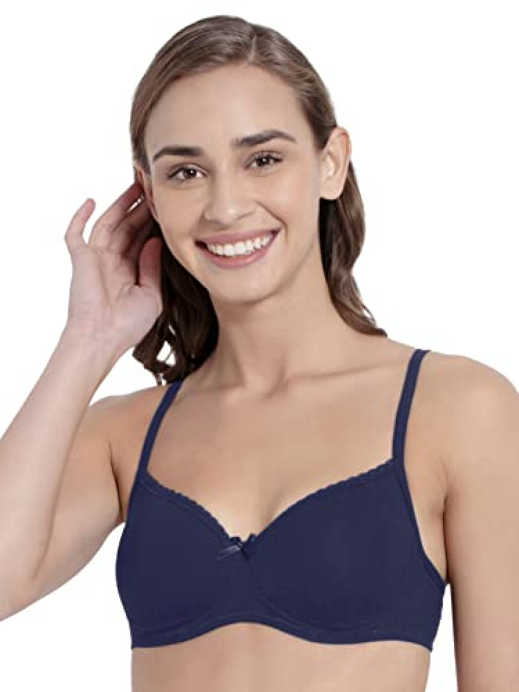 Jockey 1723 Women's Wirefree Padded Super Combed Cotton Elastane Stretch  Medium Coverage Lace Styling T-Shirt Bra with Adjustable Straps_Classic  Navy_38B,Size-36B