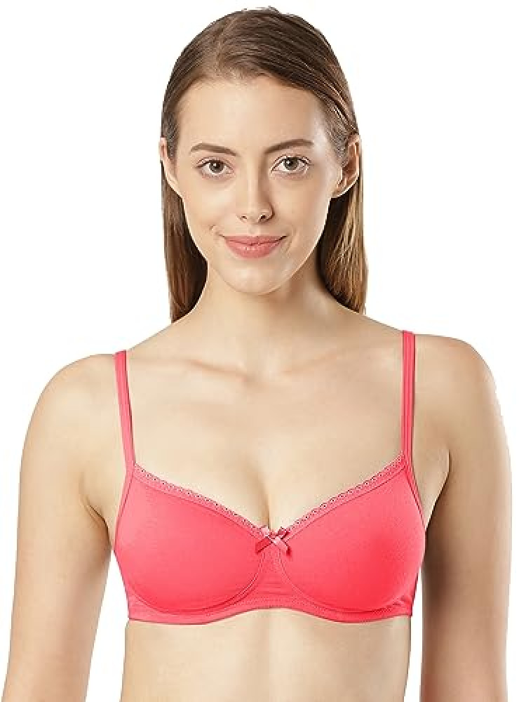 Jockey 1723 Women's Wirefree Padded Super Combed Cotton Elastane Stretch  Medium Coverage Lace Styling T-Shirt Bra with Adjustable Straps_Ruby_38C, Size-36B
