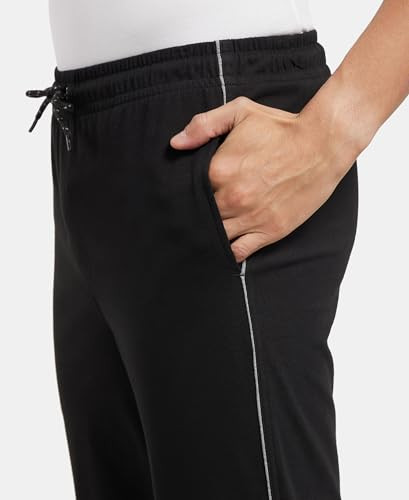 Jockey Men's Relaxed Fit Trackpants (9500_Grey Melange & Navy_Medium_Grey  Melange & Navy_Medium)
