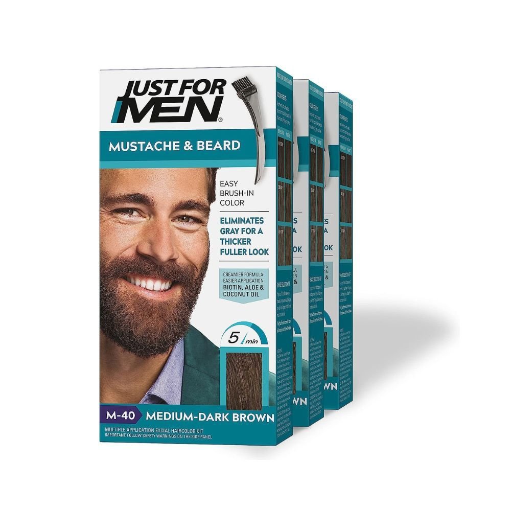 Just For Men Brush-In Color Gel Mustache &amp; Beard Color, 72.6g (Pack of 3) - Medium-Dark Brown M-40
