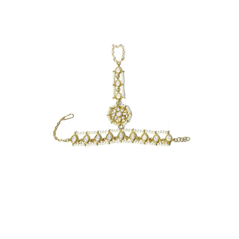 Karatcart Gold-Plated Kundan Pearl Chain Hathphool