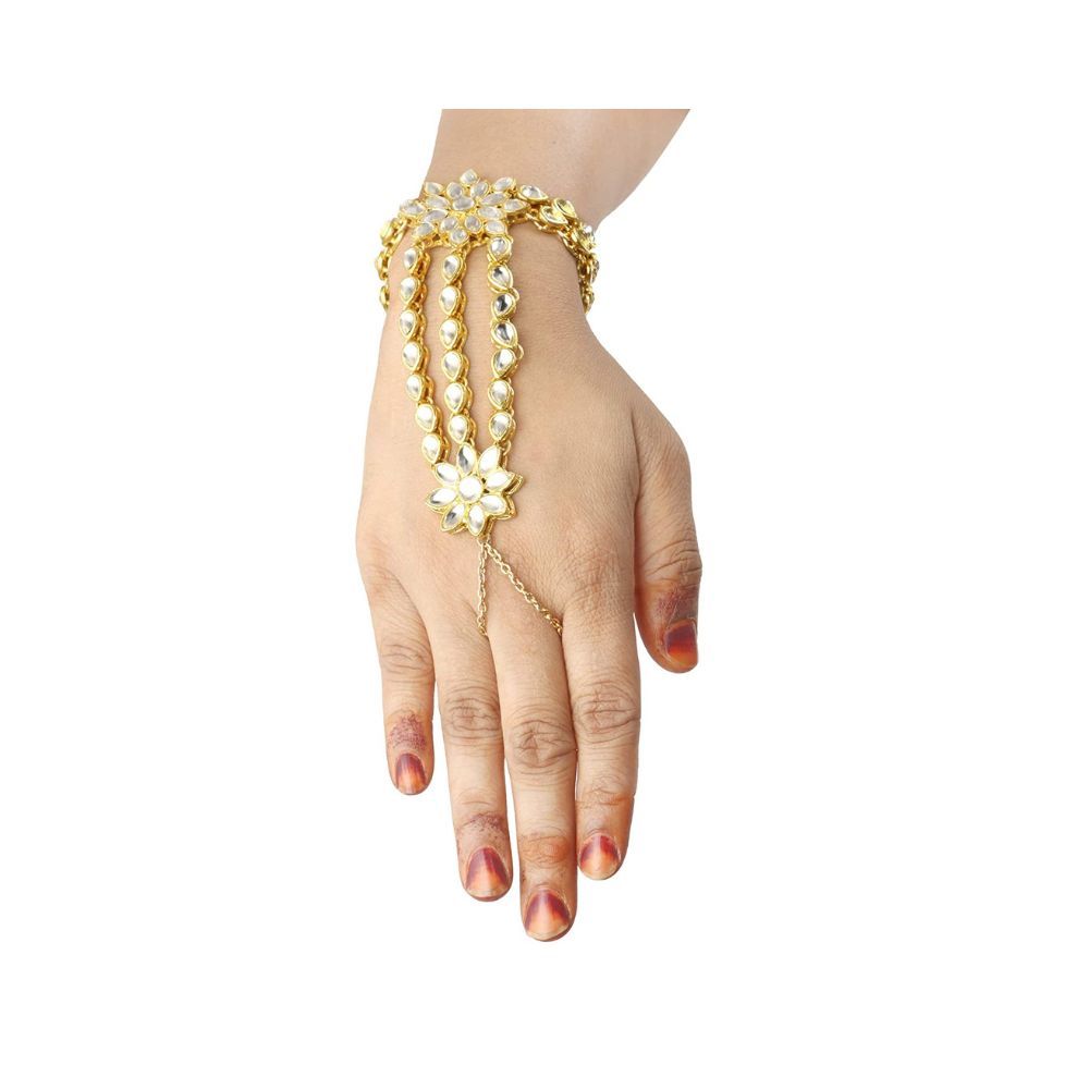 Karatcart GoldPlated Kundan Pearl Chain Hathphool for Women