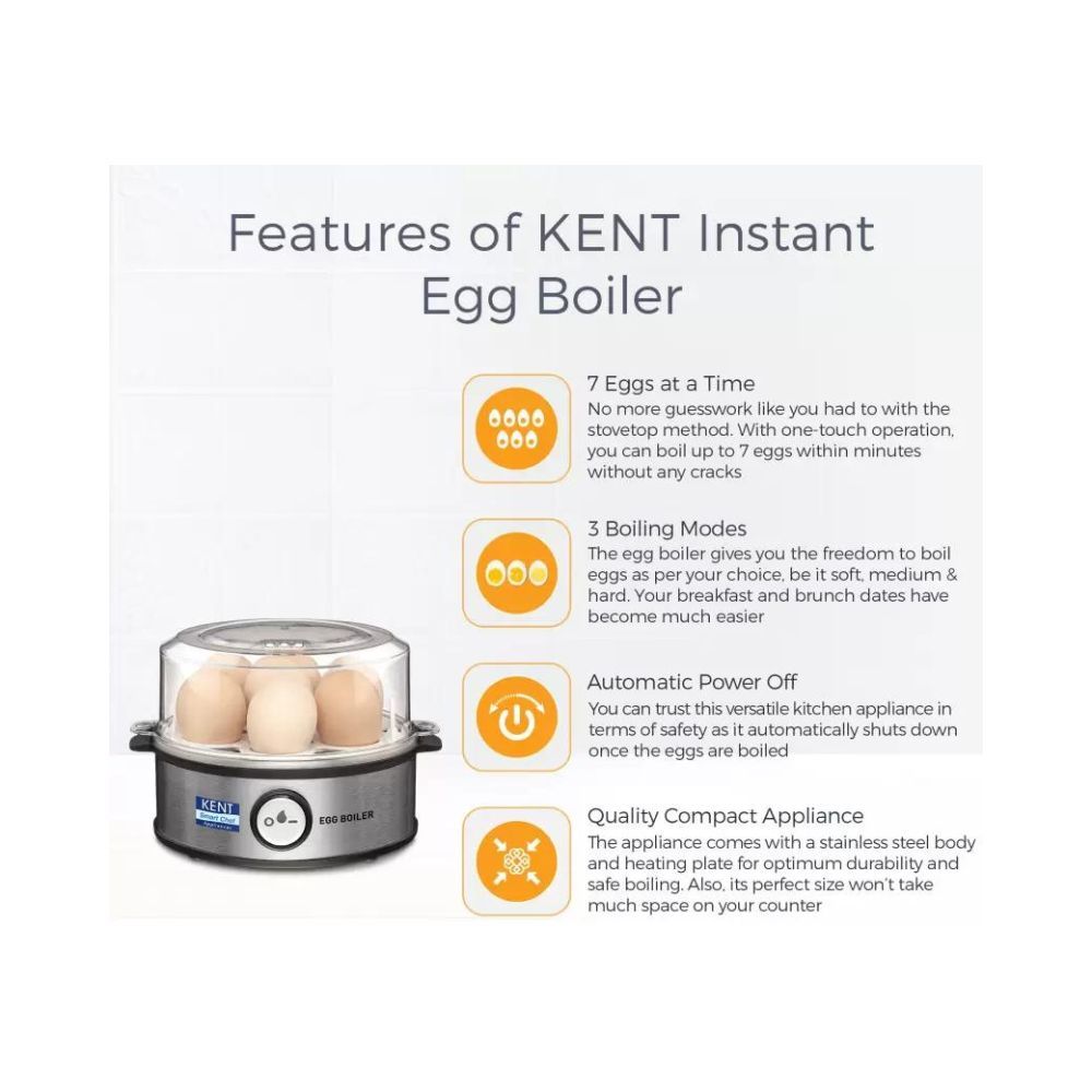 KENT 16020 Instant Egg Boiler  3 Boiling Modes  Upto 7 Egg at a Time Easy and Quick Operation  Overheat Protection