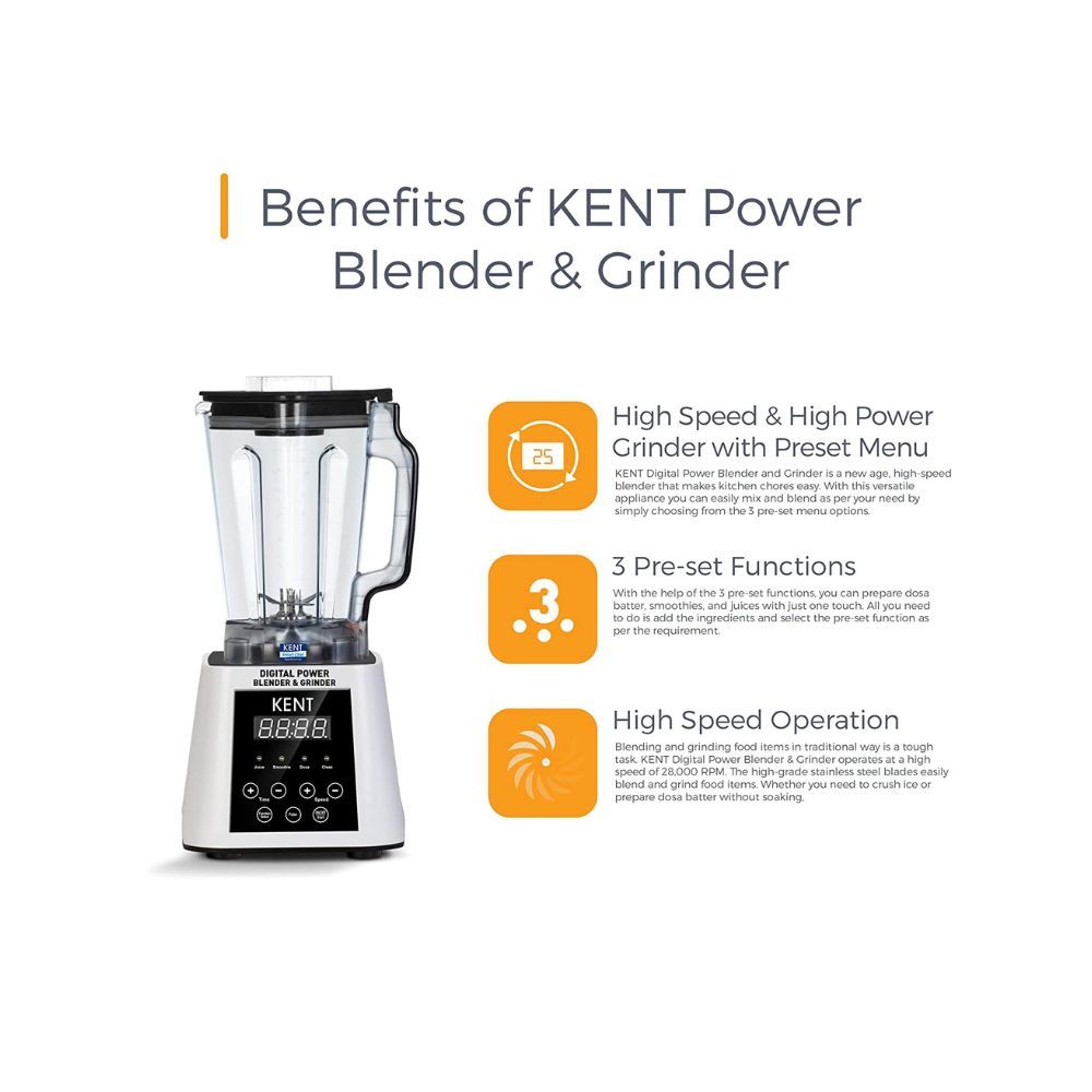 Kent 16027 Digital Power Blender & Grinder 2500W (White)