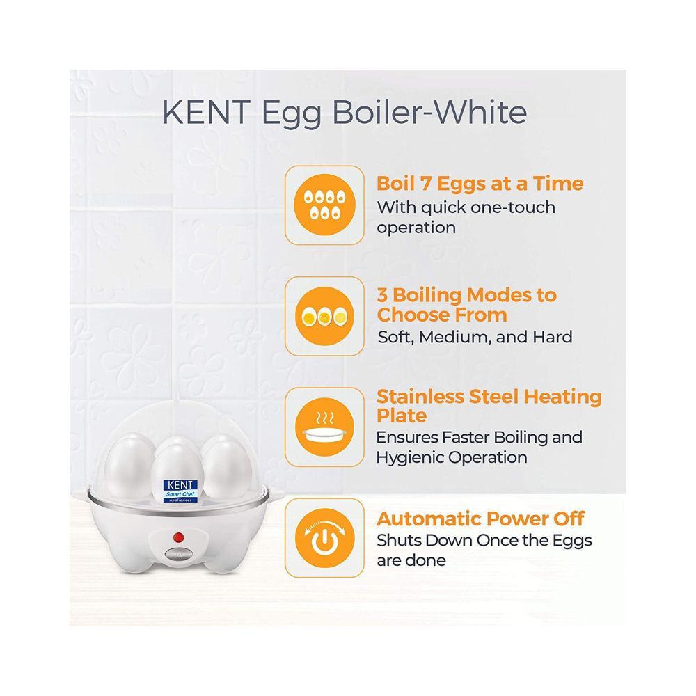 KENT 16053 Egg Boiler-W 360 Watts | Stainless Steel Heating Plate Boils Upto 7 Eggs at a Time
