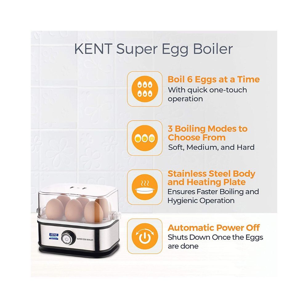 KENT 16069 Super Egg Boiler 400 Watts  Boils Upto 6 Eggs at a Time Automatic Turn-Off