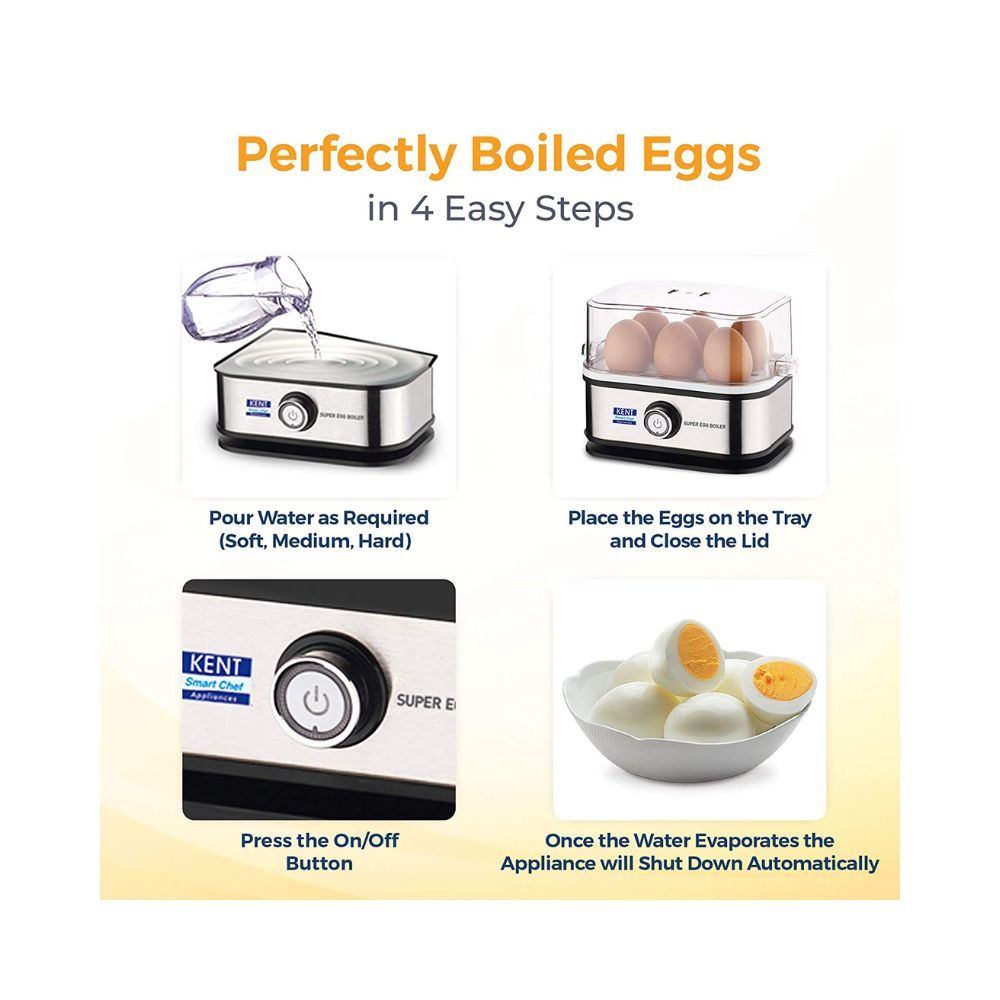 KENT 16069 Super Egg Boiler 400 Watts  Boils Upto 6 Eggs at a Time Automatic Turn-Off