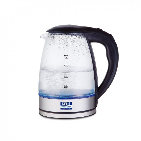 KENT Elegant Electric Glass Kettle 16052 18L Stainless Steel Heating Plate Borosilicate Glass Body Boil Drying Protection