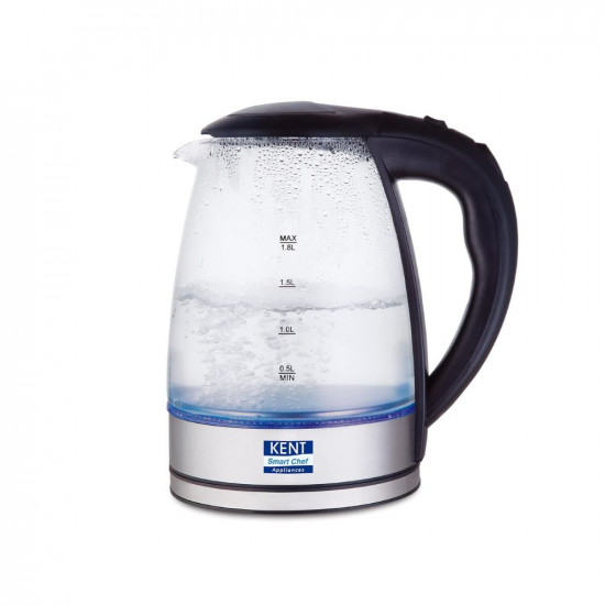 KENT Elegant Electric Glass Kettle 16052 18L Stainless Steel Heating Plate Borosilicate Glass Body Boil Drying Protection